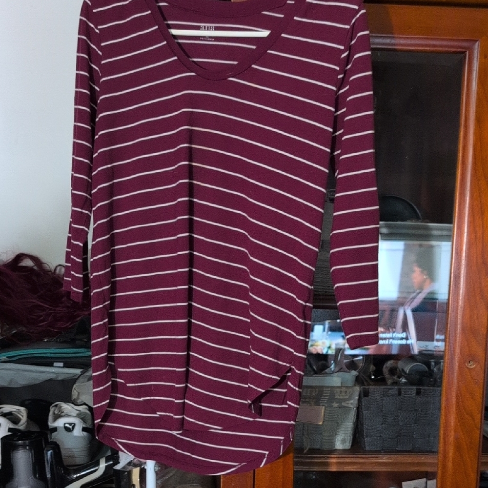 a.n.a Burgundy and White Striped Tunic